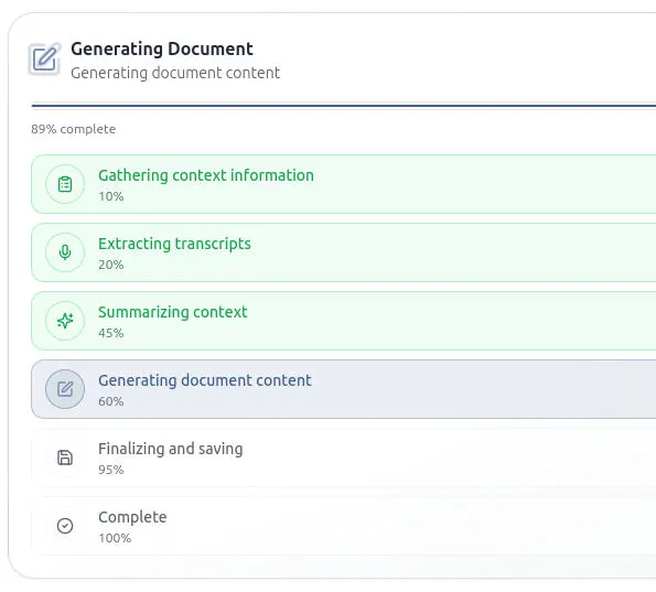 FlowEdge AI generating document content with progress indicators